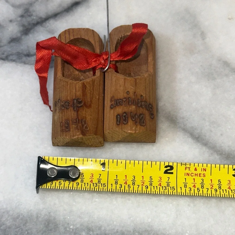 Vintage 1948 Holland Furniture Miniature Wooden Clogs Dutch Shoes Ornament